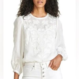 Veronica Beard Mayana Embroidered Blouse White 6